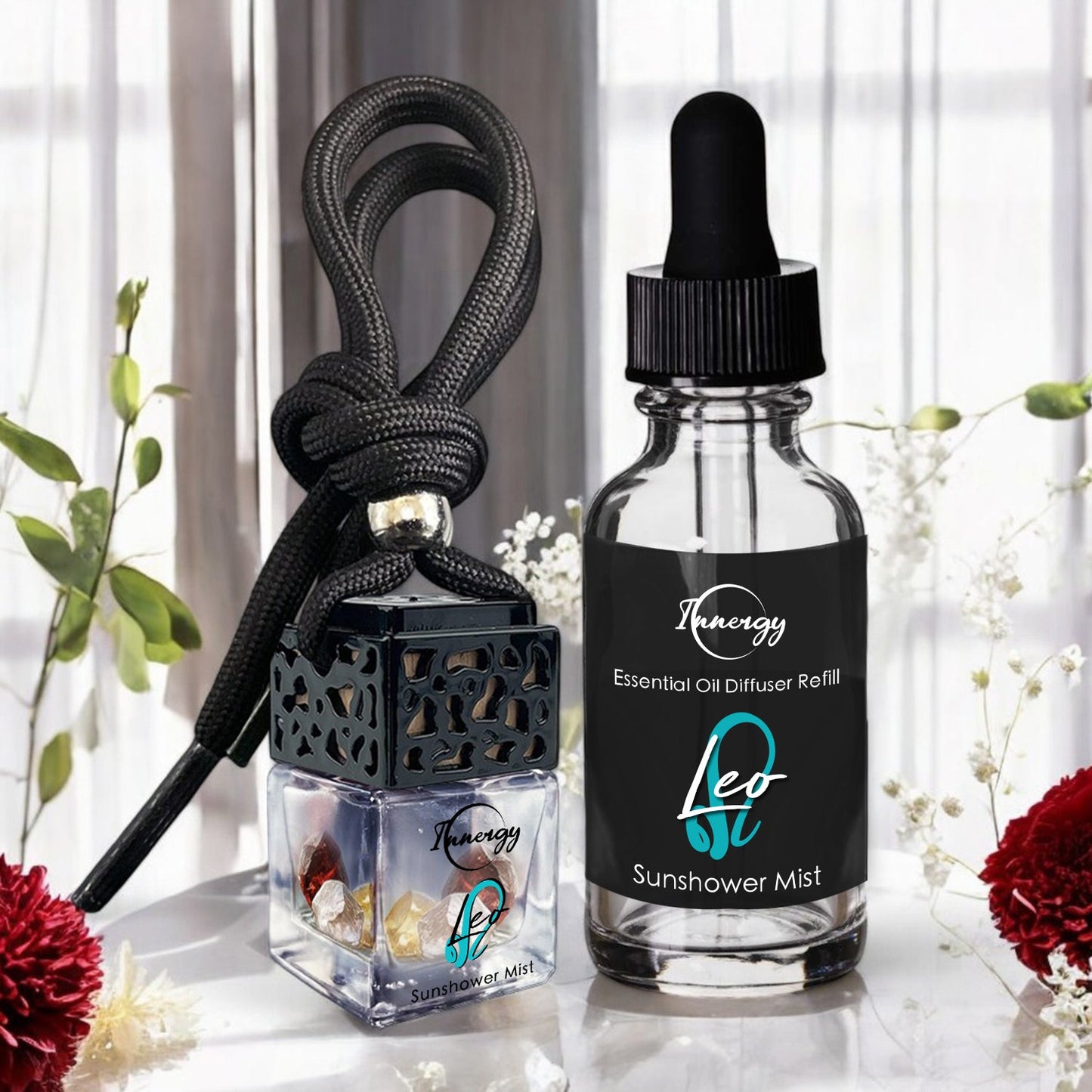 Leo Zodiac Crystal-Enhanced Oil Diffuser, Car Air Freshener in Sunshower Mist Scent, 8ml