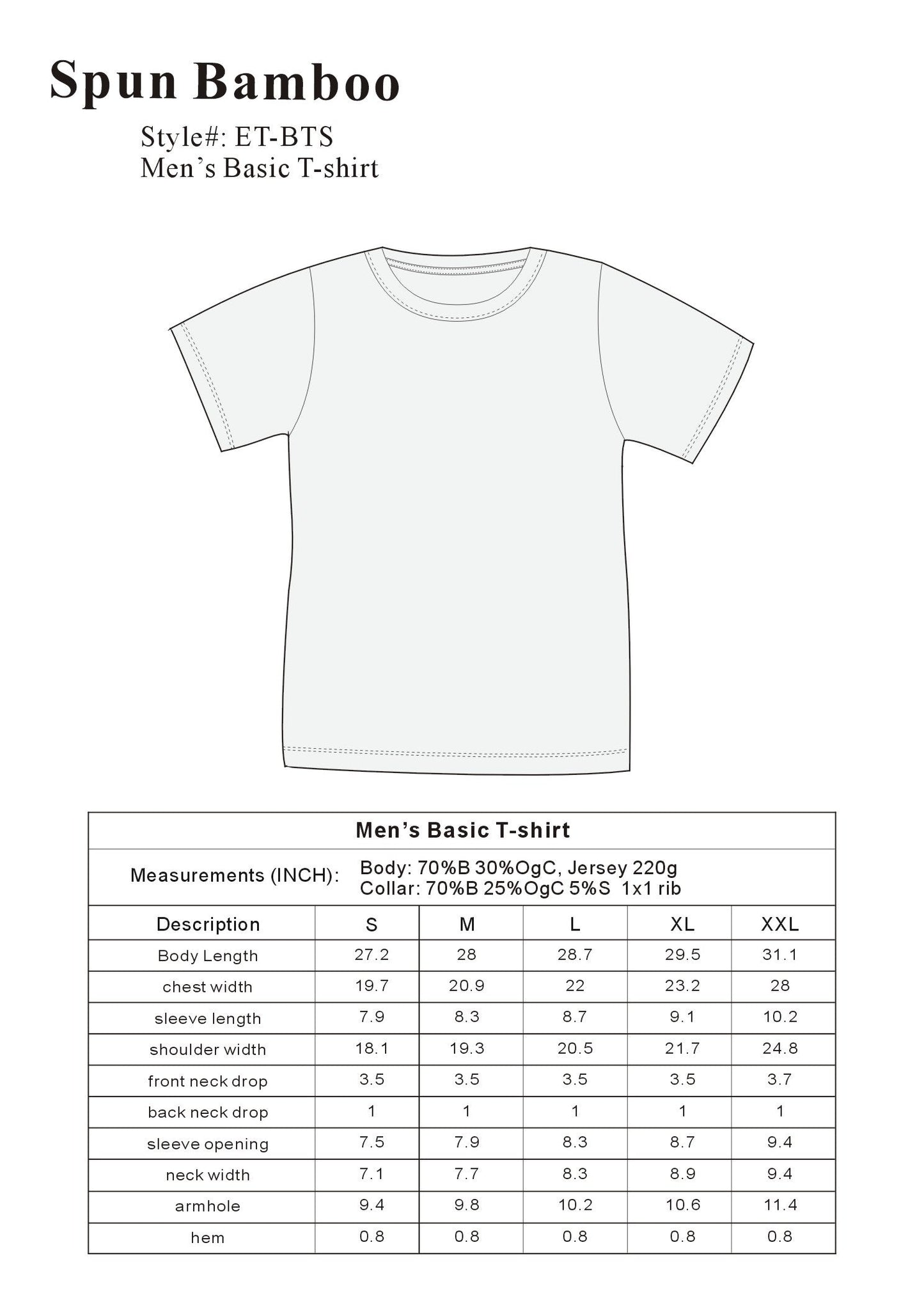 Men's Bamboo Short Sleeve T-Shirt - Classic Cut