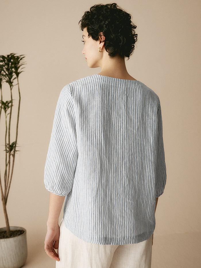 100% Linen Puff Sleeves Top