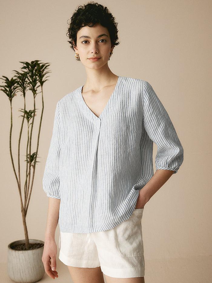 100% Linen Puff Sleeves Top
