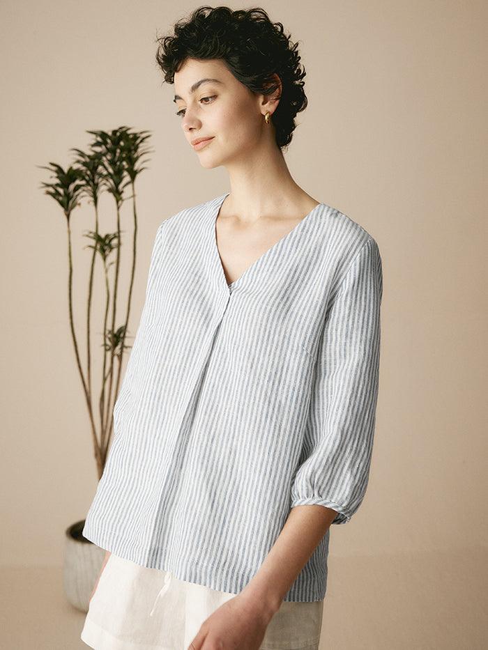 100% Linen Puff Sleeves Top