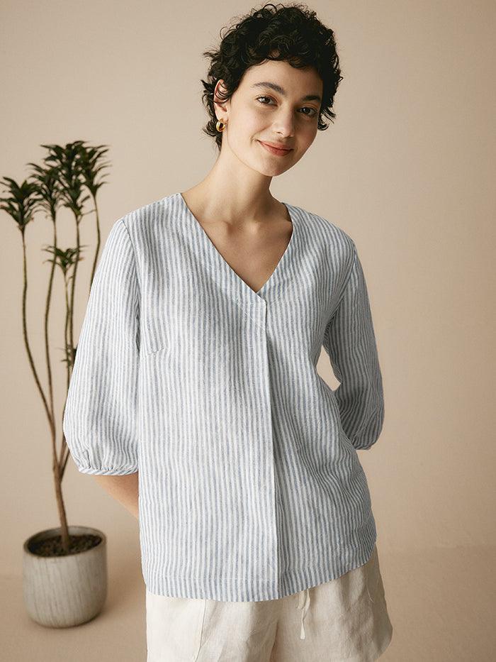 100% Linen Puff Sleeves Top