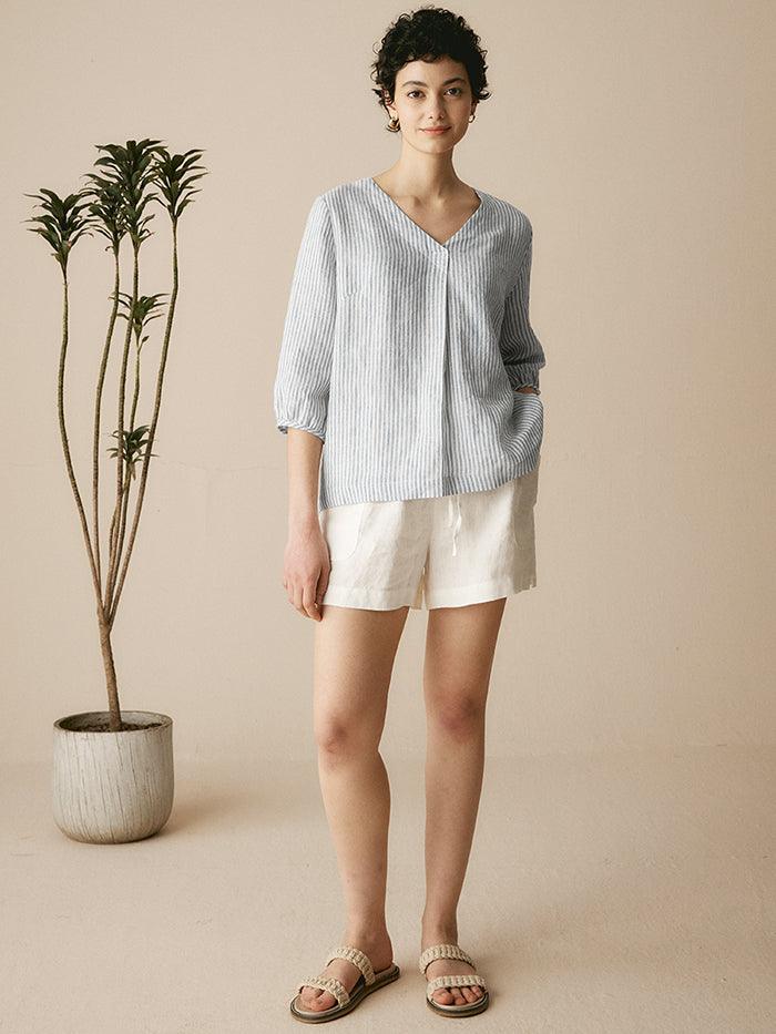 100% Linen Puff Sleeves Top