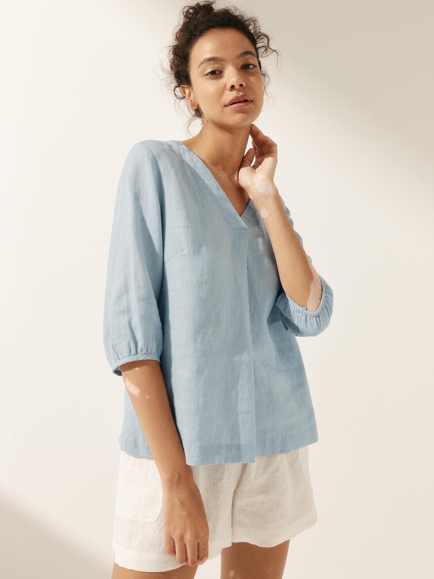100% Linen Puff Sleeves Top