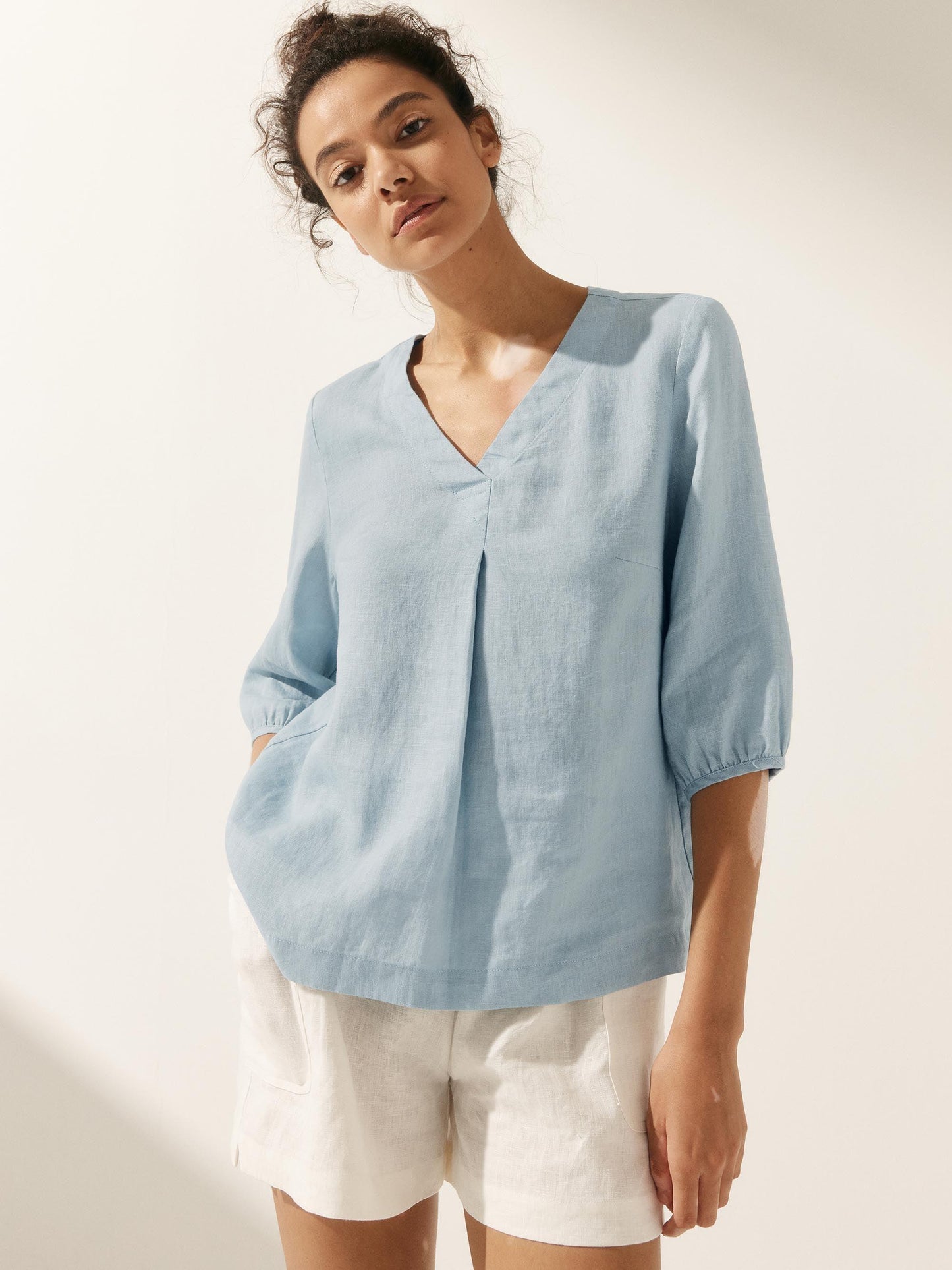 100% Linen Puff Sleeves Top