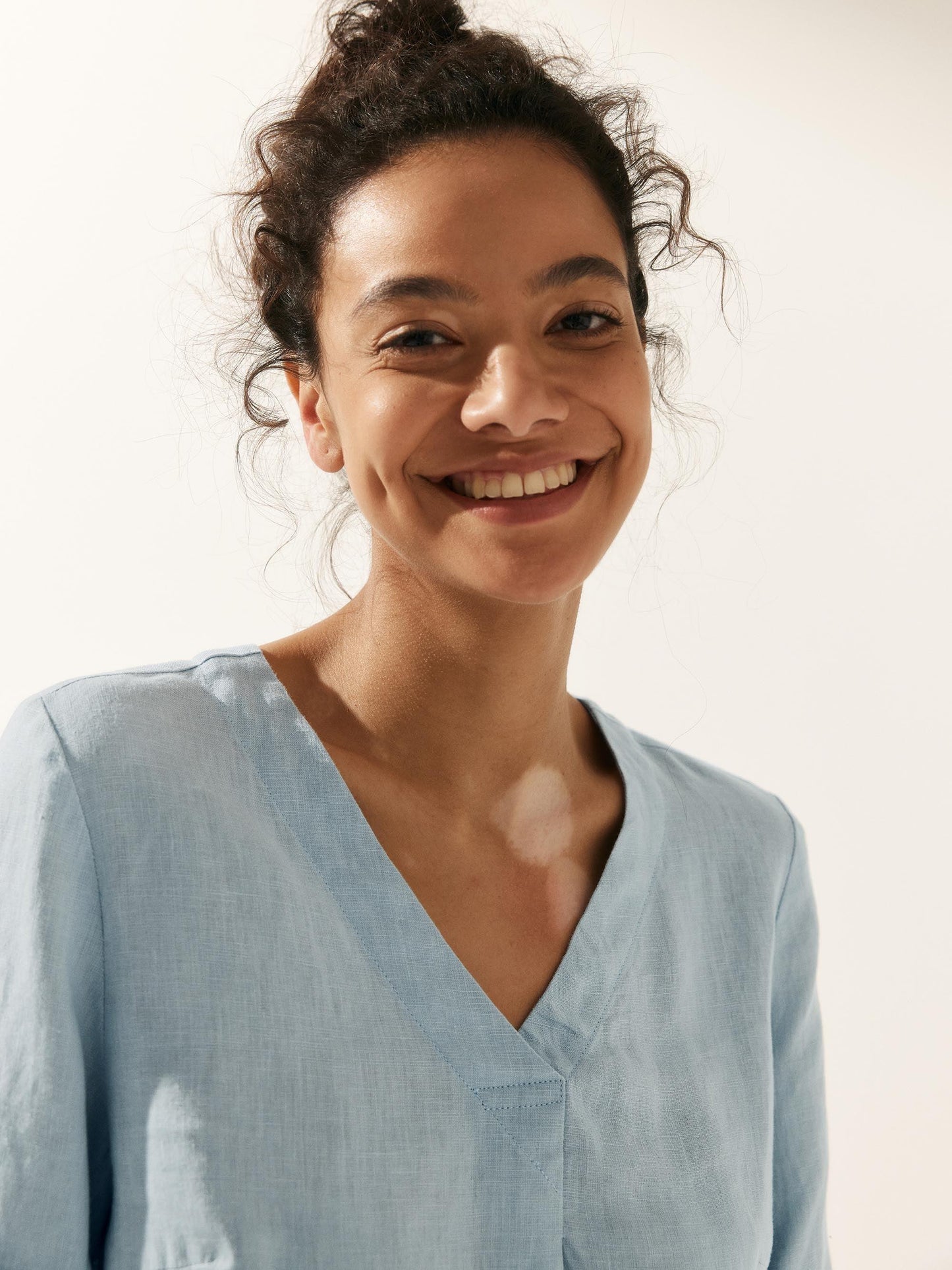 100% Linen Puff Sleeves Top