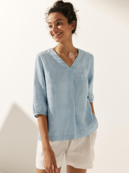 100% Linen Puff Sleeves Top