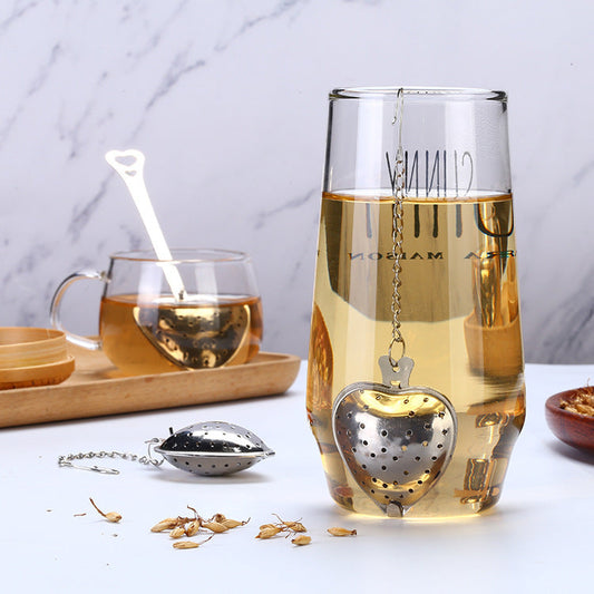 Stainless Steel Tea Filter with Chain - Metal Herb/Spice Strainer Spoon Heart Shaped Tea Infuser