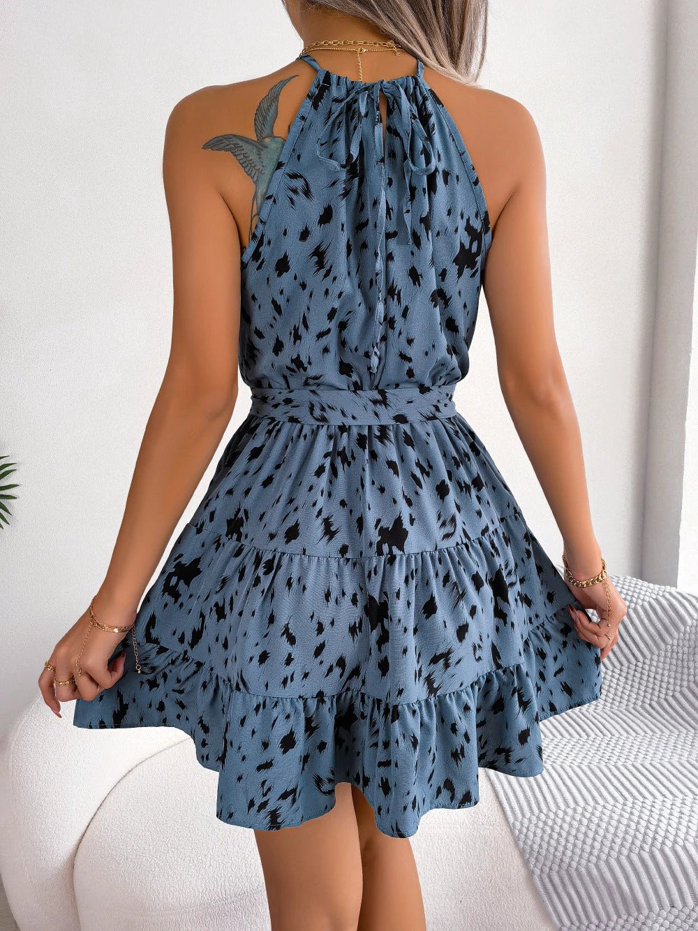 Chiffon Leopard Print Ruffled Swing Dress for Women, Available in Multiple Colors