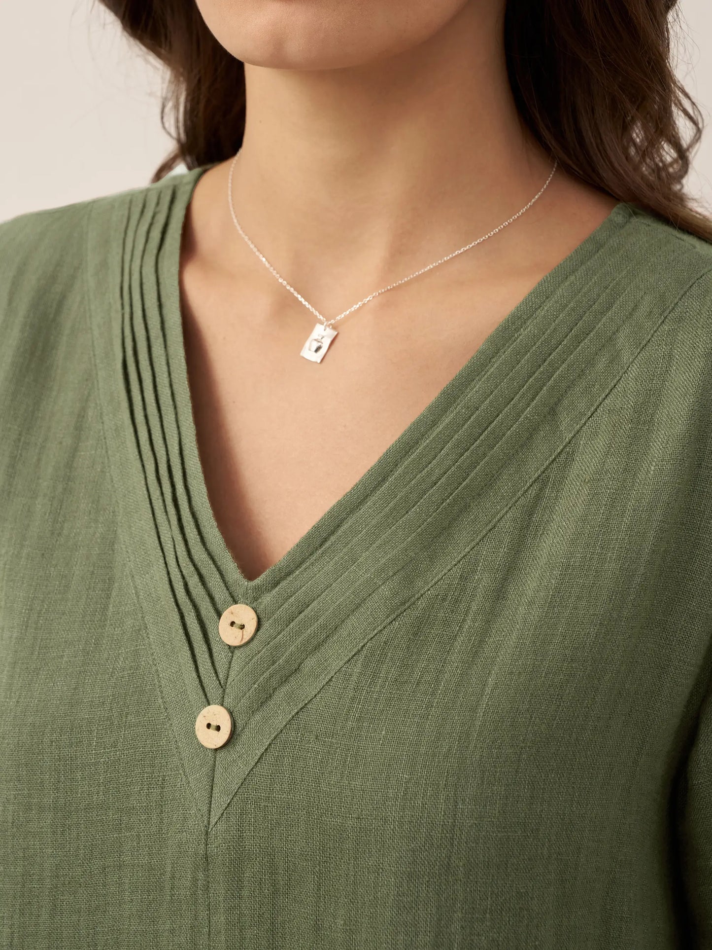 100% Linen V-Neck Double-Layer Midi Dress