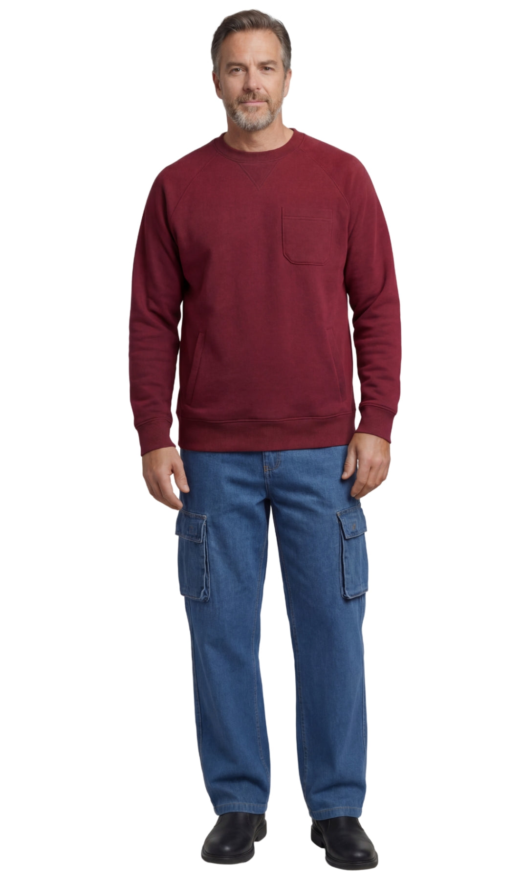 Mens 3-Pocket Fleece Sweatshirt with Raglan Seams, Chest Pocket and Tagless Neck