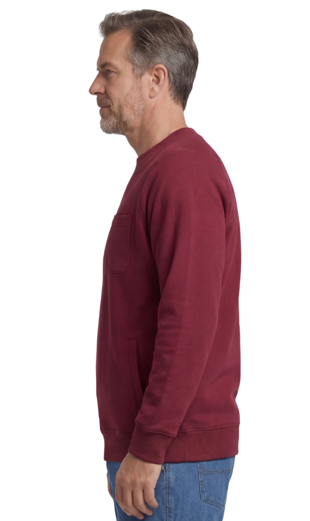 Mens 3-Pocket Fleece Sweatshirt with Raglan Seams, Chest Pocket and Tagless Neck