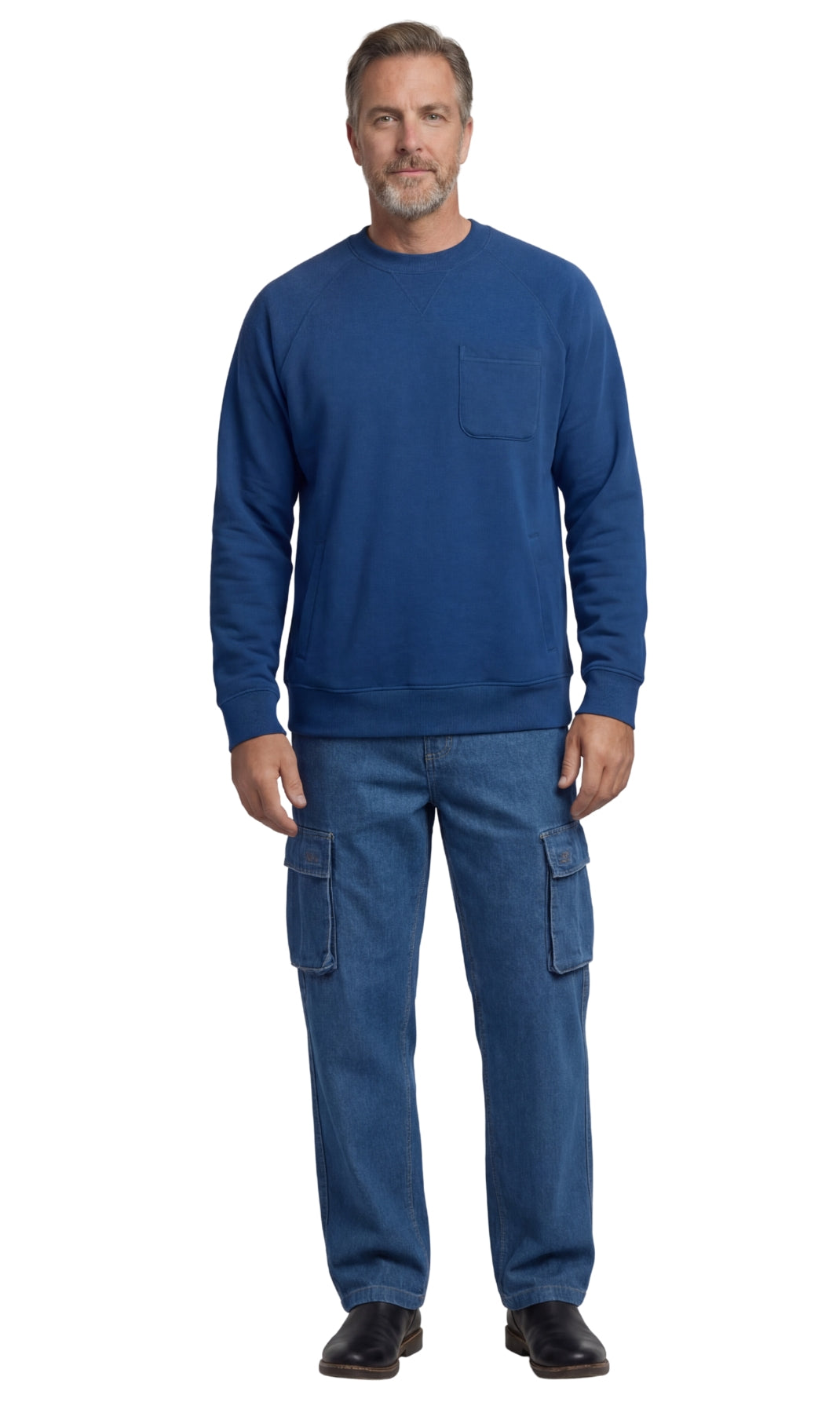 Mens 3-Pocket Fleece Sweatshirt with Raglan Seams, Chest Pocket and Tagless Neck