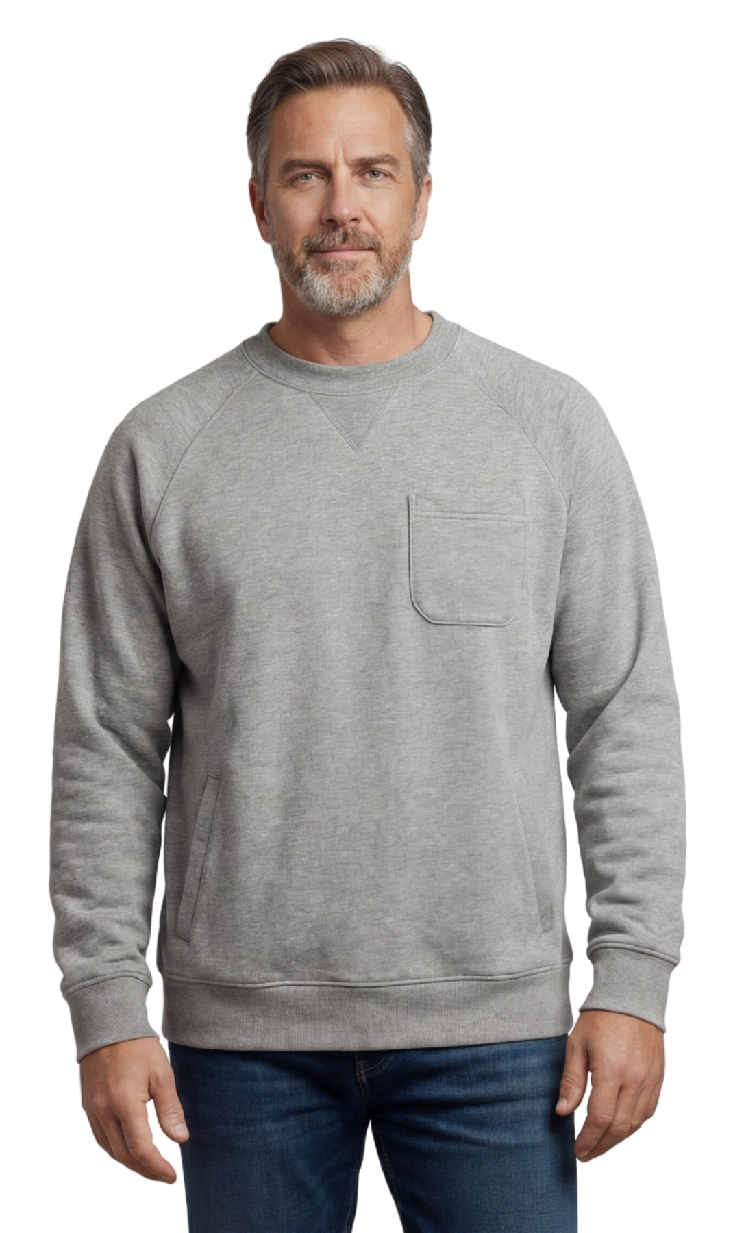 Mens 3-Pocket Fleece Sweatshirt with Raglan Seams, Chest Pocket and Tagless Neck