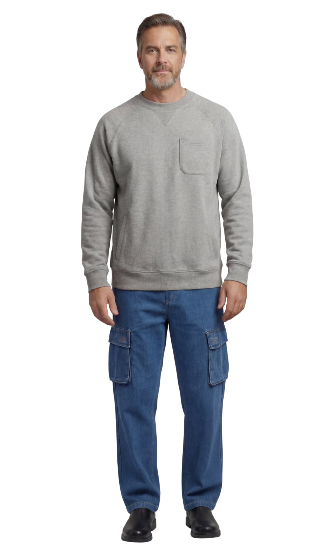 Mens 3-Pocket Fleece Sweatshirt with Raglan Seams, Chest Pocket and Tagless Neck