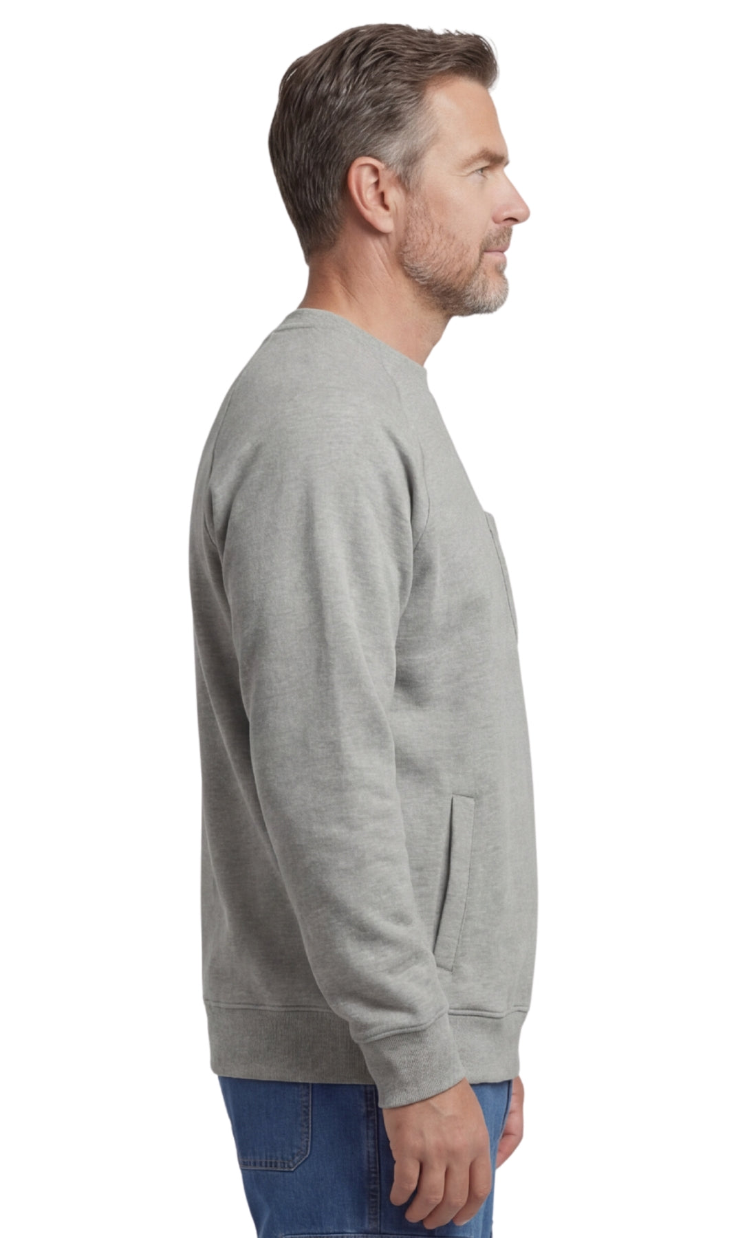 Mens 3-Pocket Fleece Sweatshirt with Raglan Seams, Chest Pocket and Tagless Neck