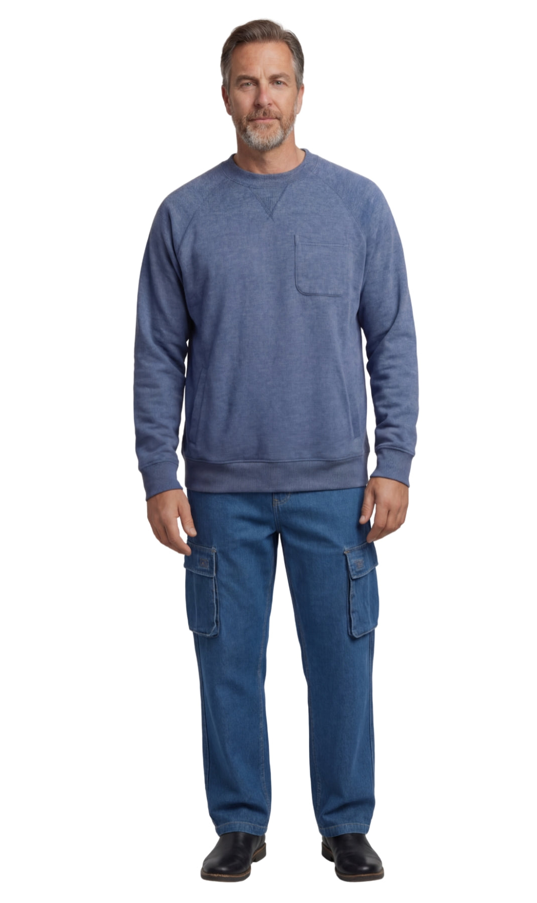 Mens 3-Pocket Fleece Sweatshirt with Raglan Seams, Chest Pocket and Tagless Neck