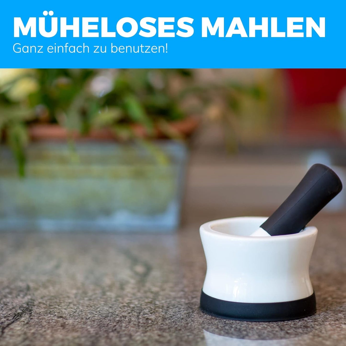 EZ-Grip Silicone & Porcelain Mortar and Pestle with Non-Slip Detachable Silicone Base - Dishwasher Safe by Cooler Kitchen