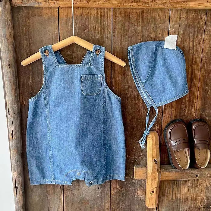 Baby Denim Overalls with Matching Hat