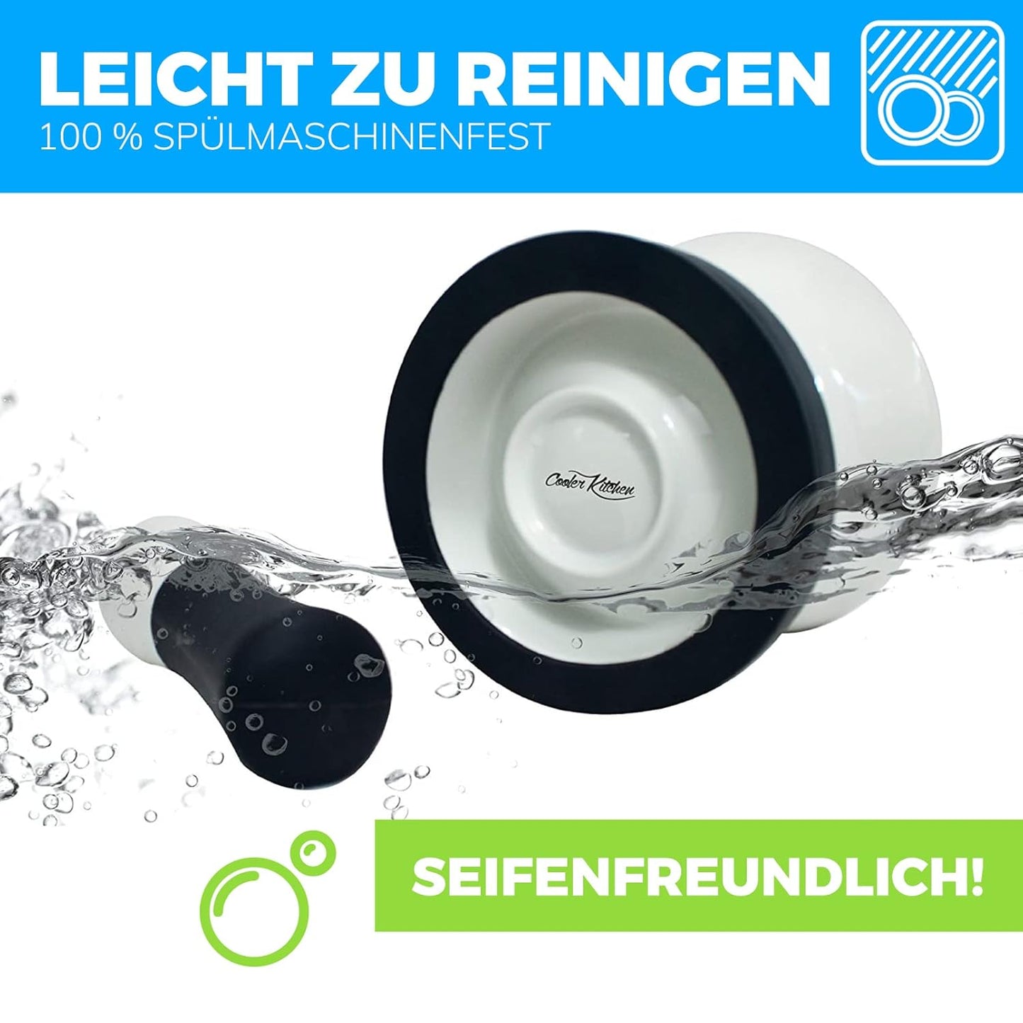 EZ-Grip Silicone & Porcelain Mortar and Pestle with Non-Slip Detachable Silicone Base - Dishwasher Safe by Cooler Kitchen