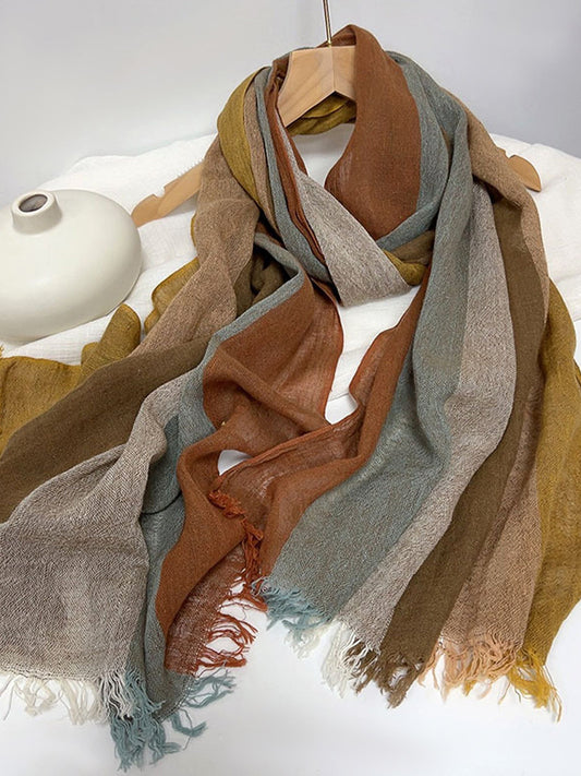 Cotton Linen Striped Lightweight Soft Scarf