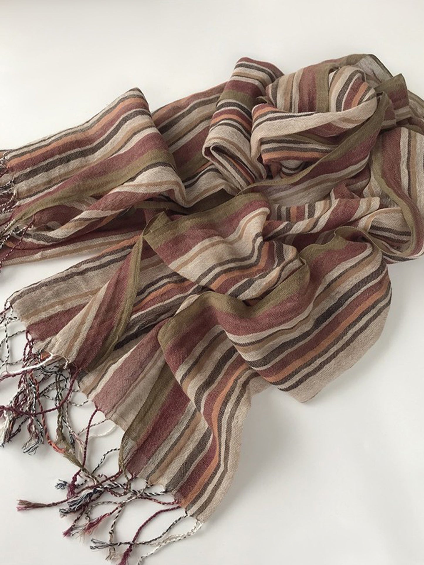 Cotton Linen Striped Lightweight Soft Scarf