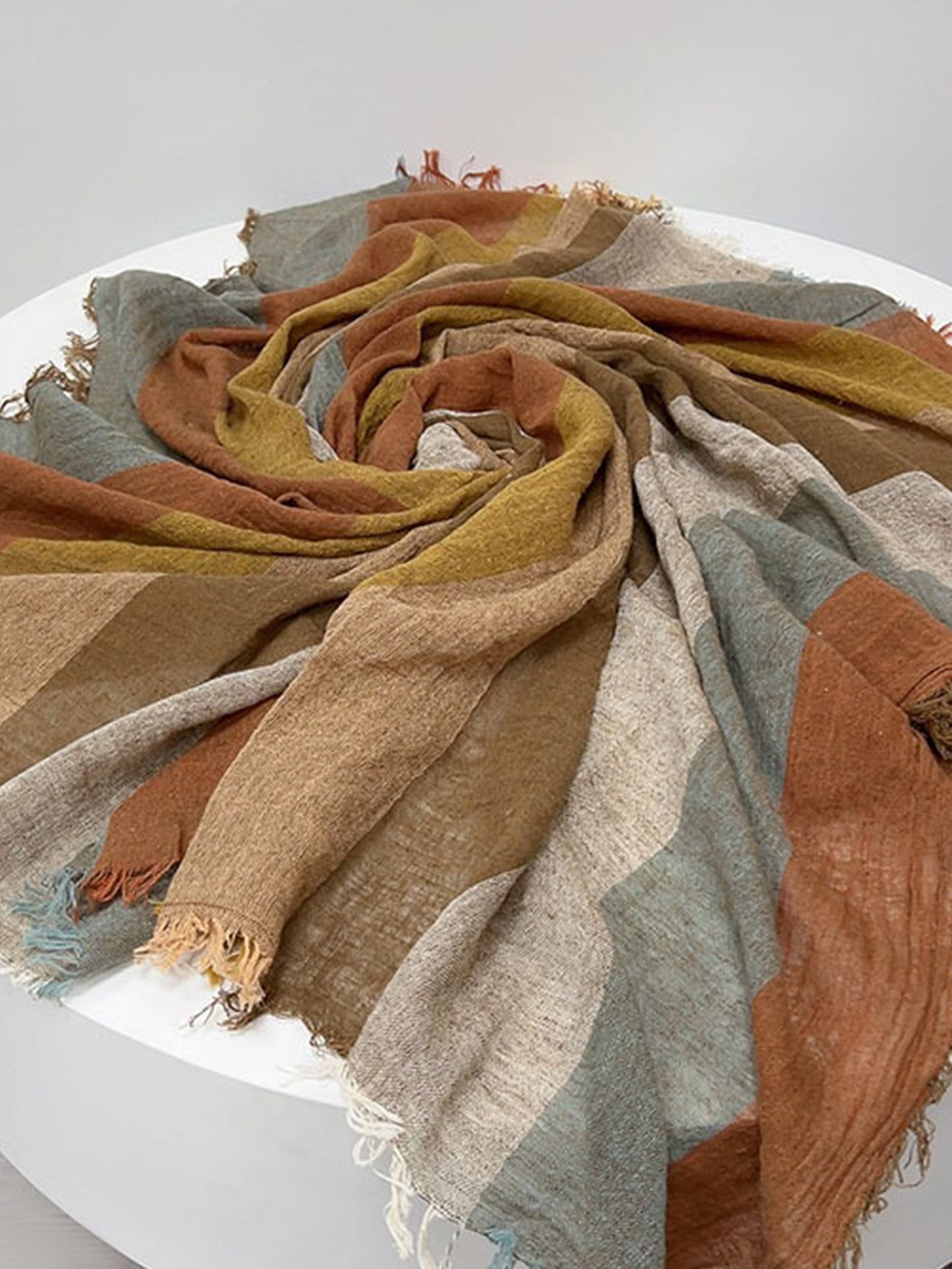 Cotton Linen Striped Lightweight Soft Scarf