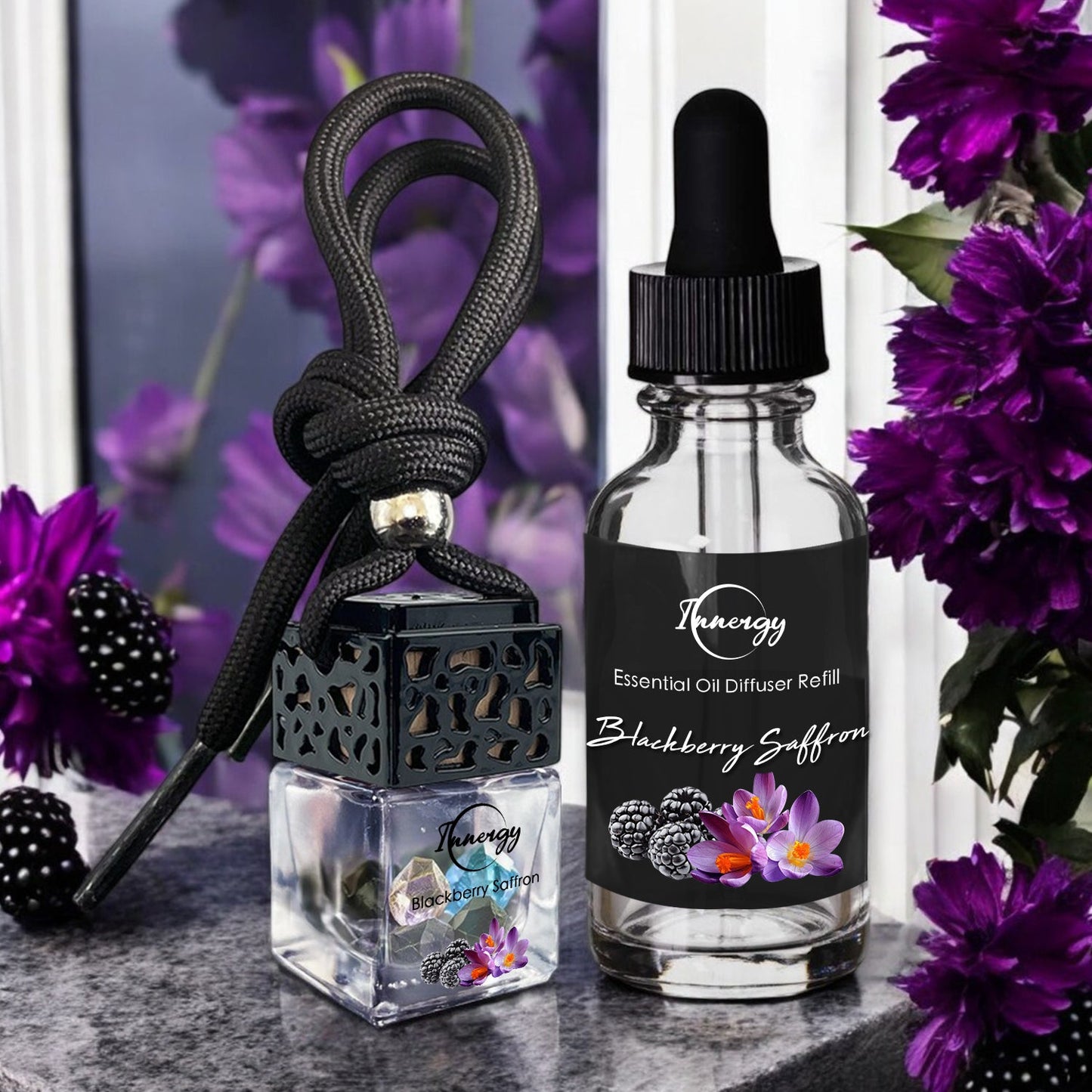 Blackberry Saffron Crystal-Enhanced Oil Diffuser, Car Air Freshener, 8ml