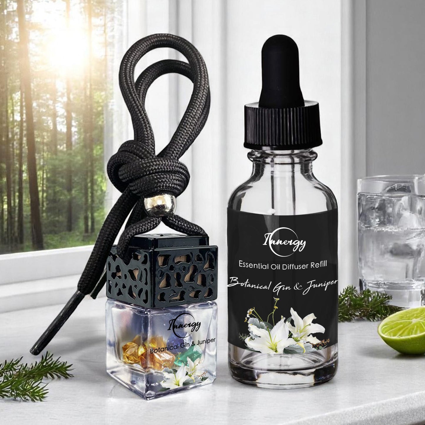 Botanical Gin and Juniper Crystal-Enhanced Oil Diffuser, Car Air Freshener, 8ml