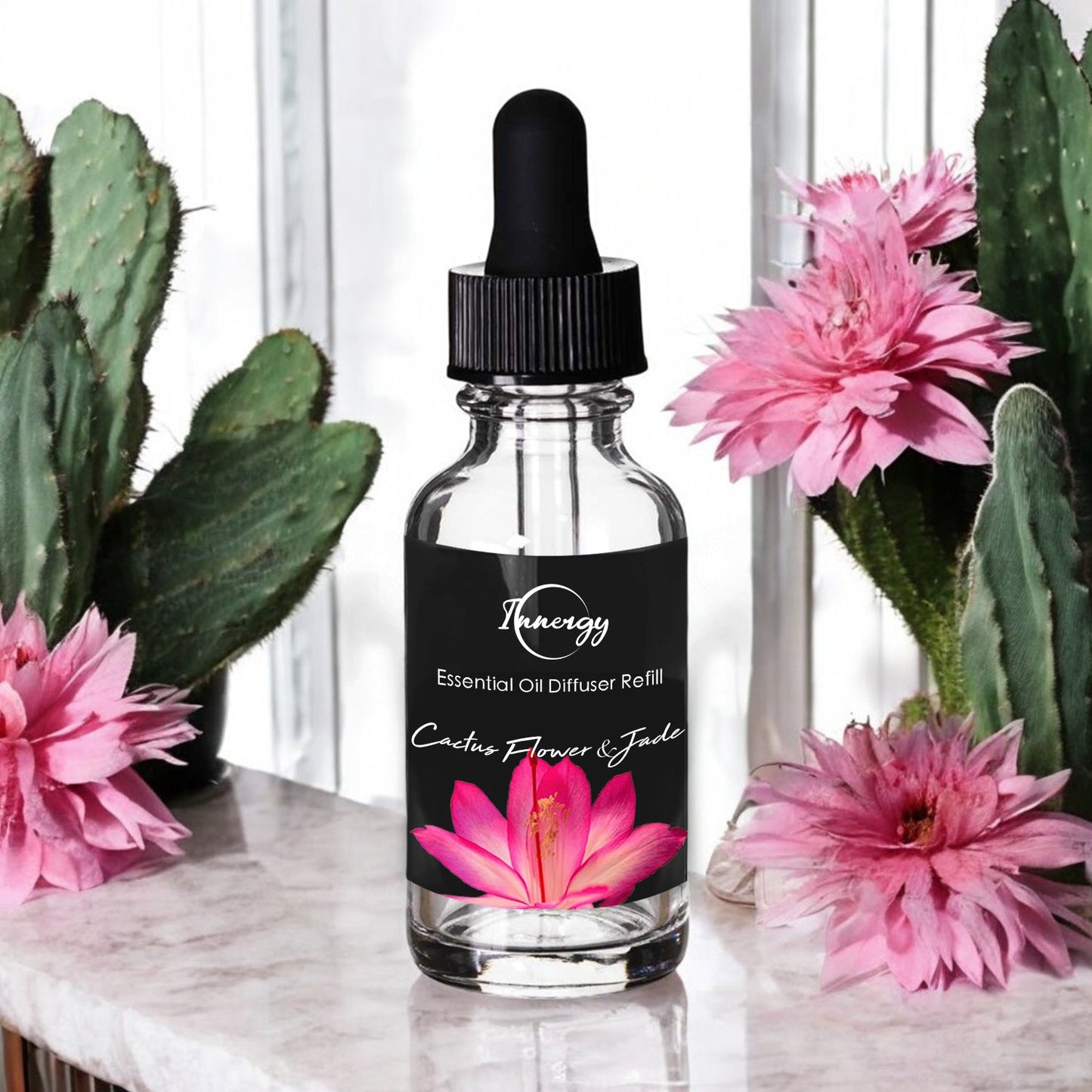 Cactus Flower and Jade Crystal-Enhanced Oil Diffuser, Car Air Freshener, 8ml