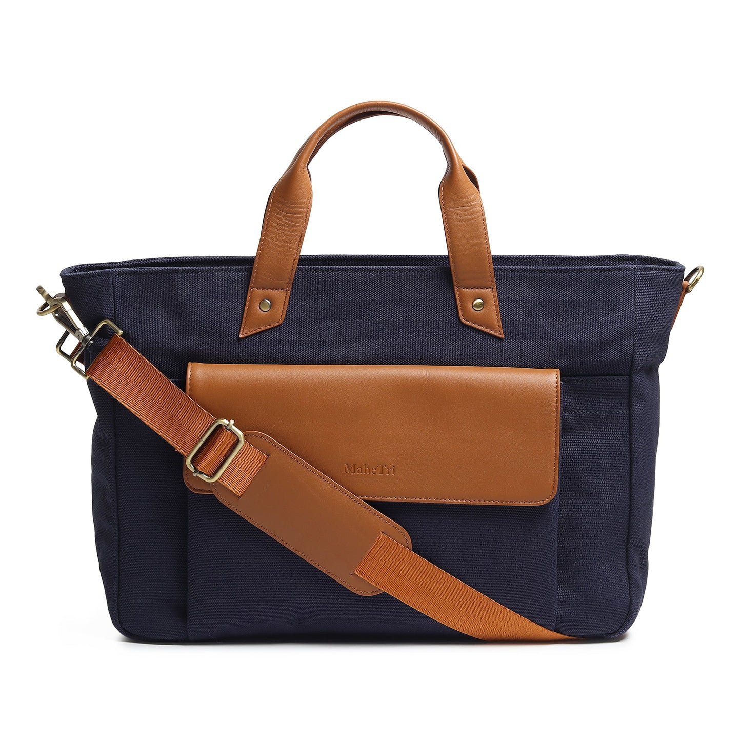 Voyager Canvas Leather Briefcase, Dark Blue