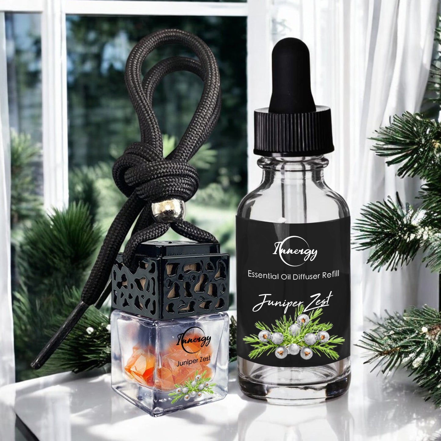 Juniper Zest Crystal-Enhanced Oil Diffuser, Car Air Freshener, 8ml