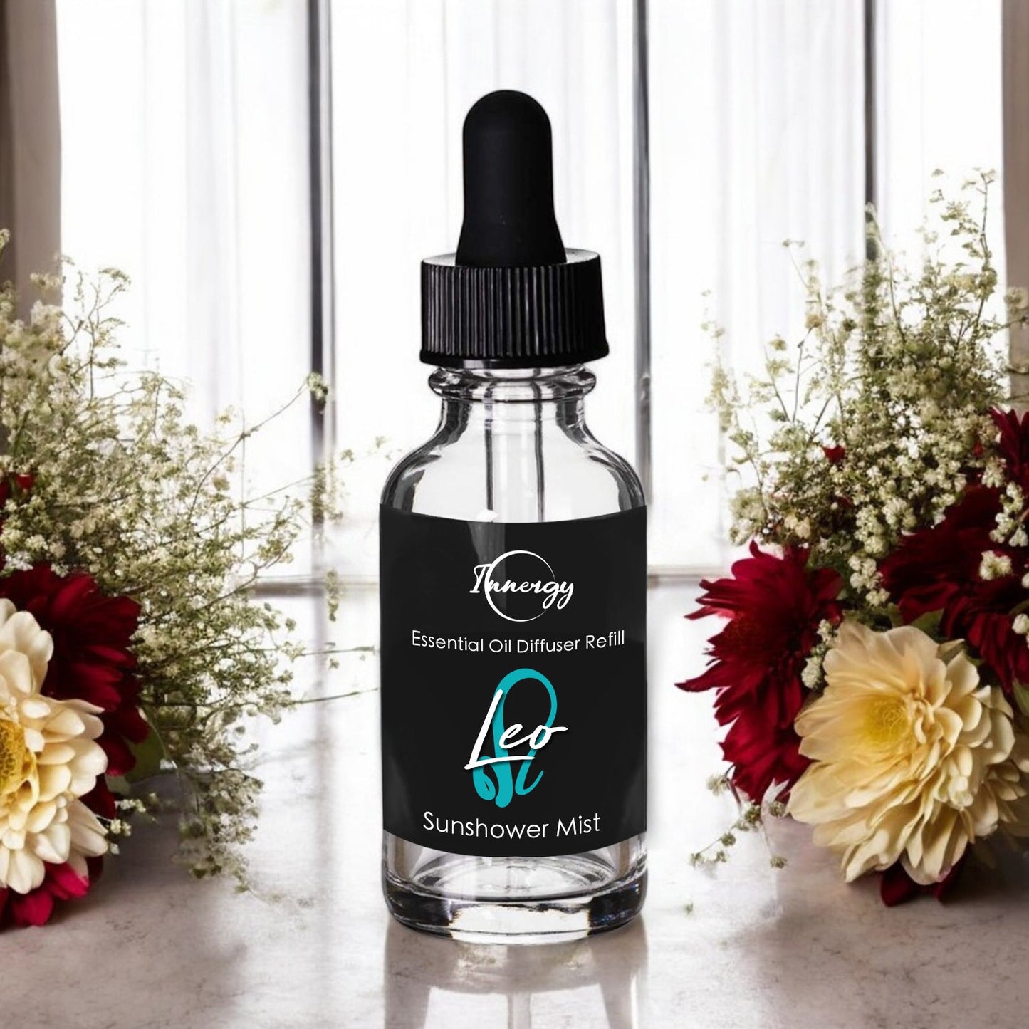 Leo Zodiac Crystal-Enhanced Oil Diffuser, Car Air Freshener in Sunshower Mist Scent, 8ml