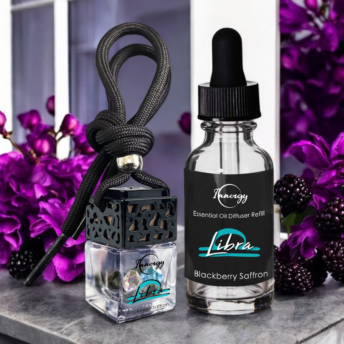 Libra Zodiac Crystal-Enhanced Oil Diffuser, Car Air Freshener, 8ml