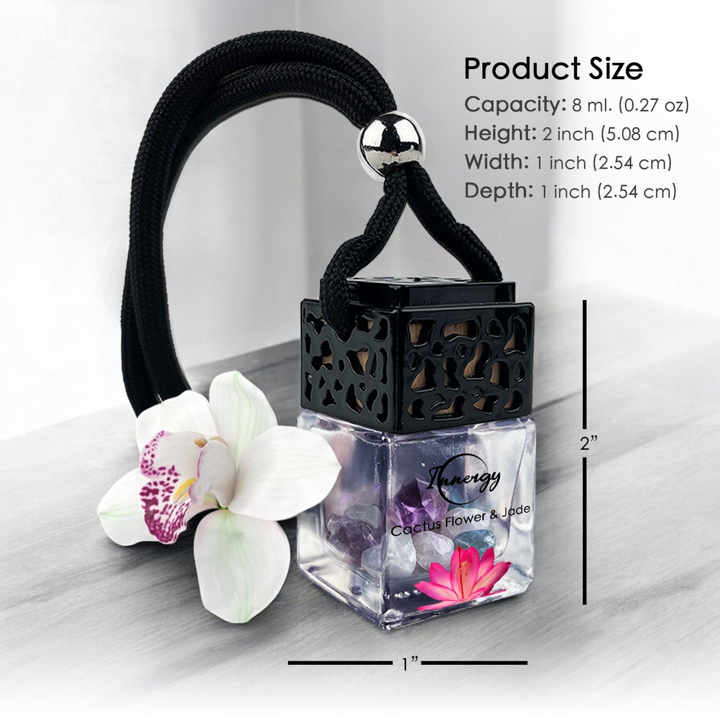 Cactus Flower and Jade Crystal-Enhanced Oil Diffuser, Car Air Freshener, 8ml