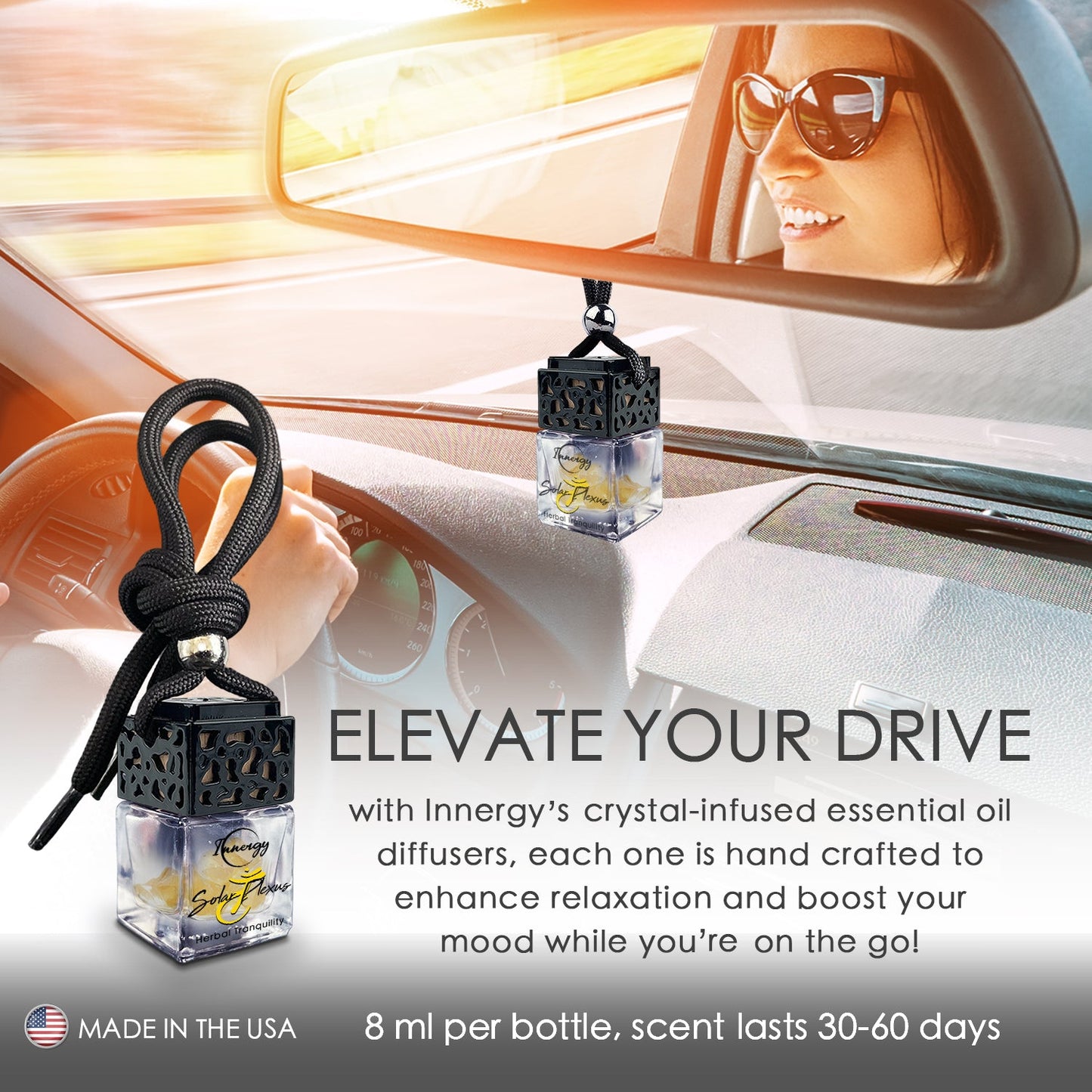 Solar Plexus Chakra Crystal-Enhanced Oil Diffuser, Car Air Freshener, 8ml