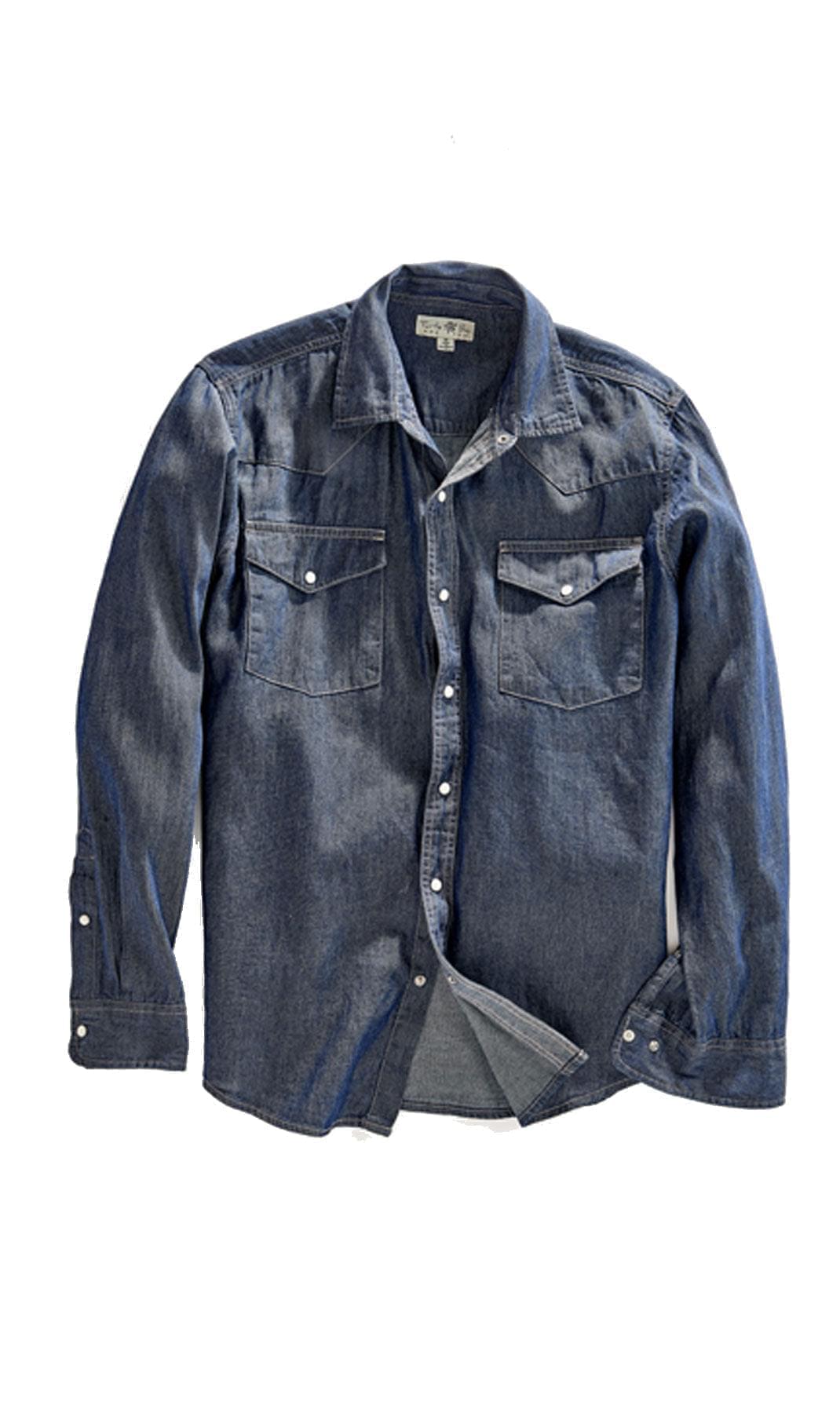 Mens Western Snap Front Button Shirt in Denim and Twill with a Stitched Yoke and Chest Pockets