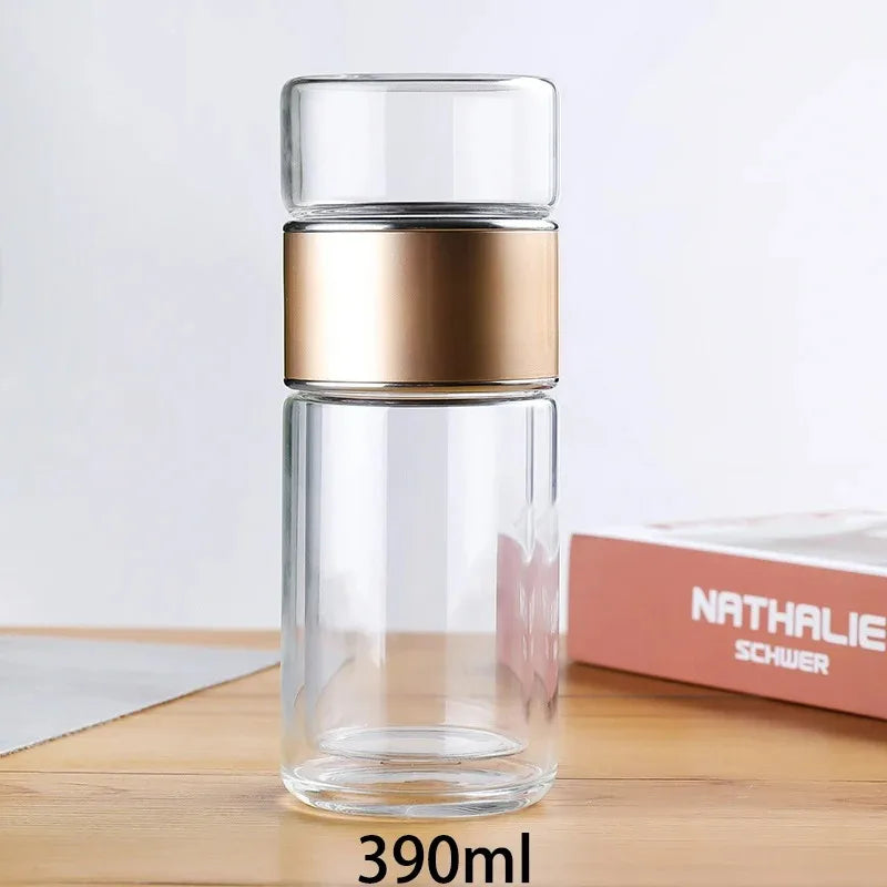 420ML Tea Water Bottle with Infuser - Borosilicate Glass - Double Layer