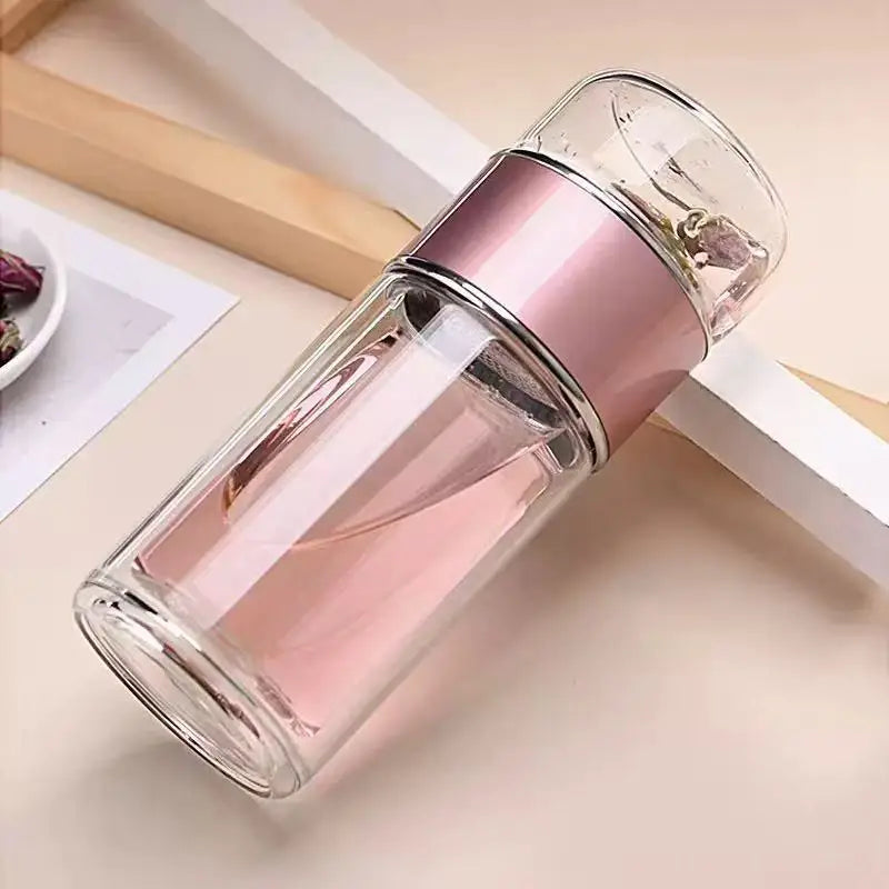 420ML Tea Water Bottle with Infuser - Borosilicate Glass - Double Layer