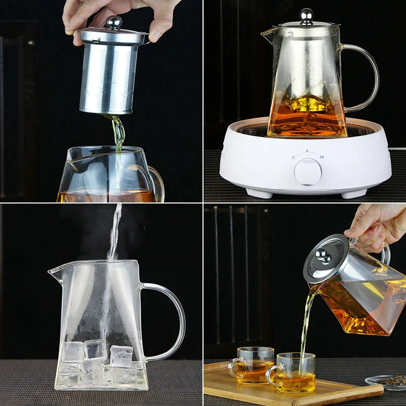 DecorBites™ Glass Tea Pot with Stainless Steel Infuser