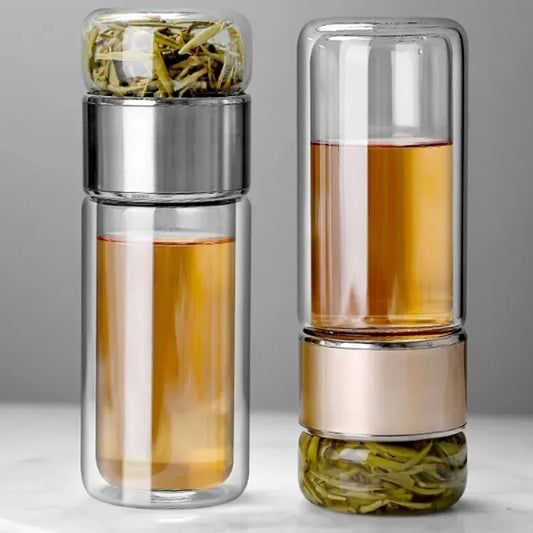 420ML Tea Water Bottle with Infuser - Borosilicate Glass - Double Layer