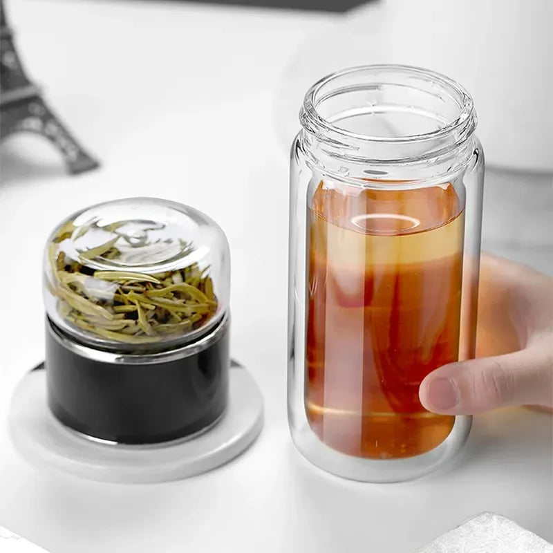 420ML Tea Water Bottle with Infuser - Borosilicate Glass - Double Layer