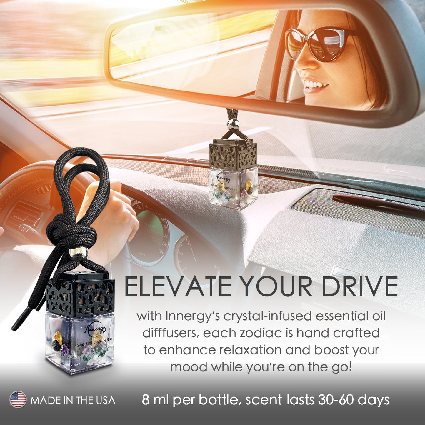 Sea Salt Eucalyptus Crystal-Enhanced Oil Diffuser, Car Air Freshener, 8ml