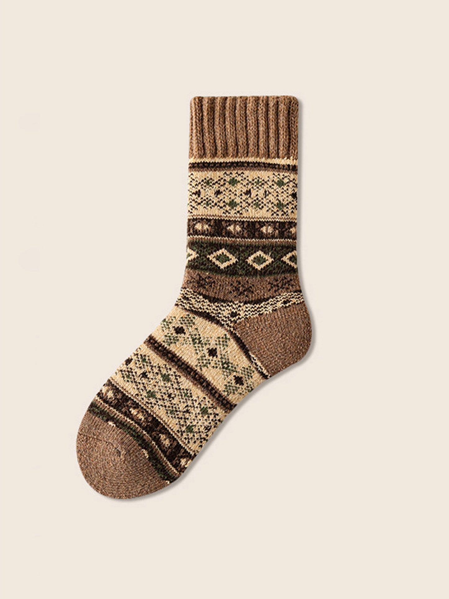 Wool Blend Retro Jacquard Thick Over-the-Calf Socks