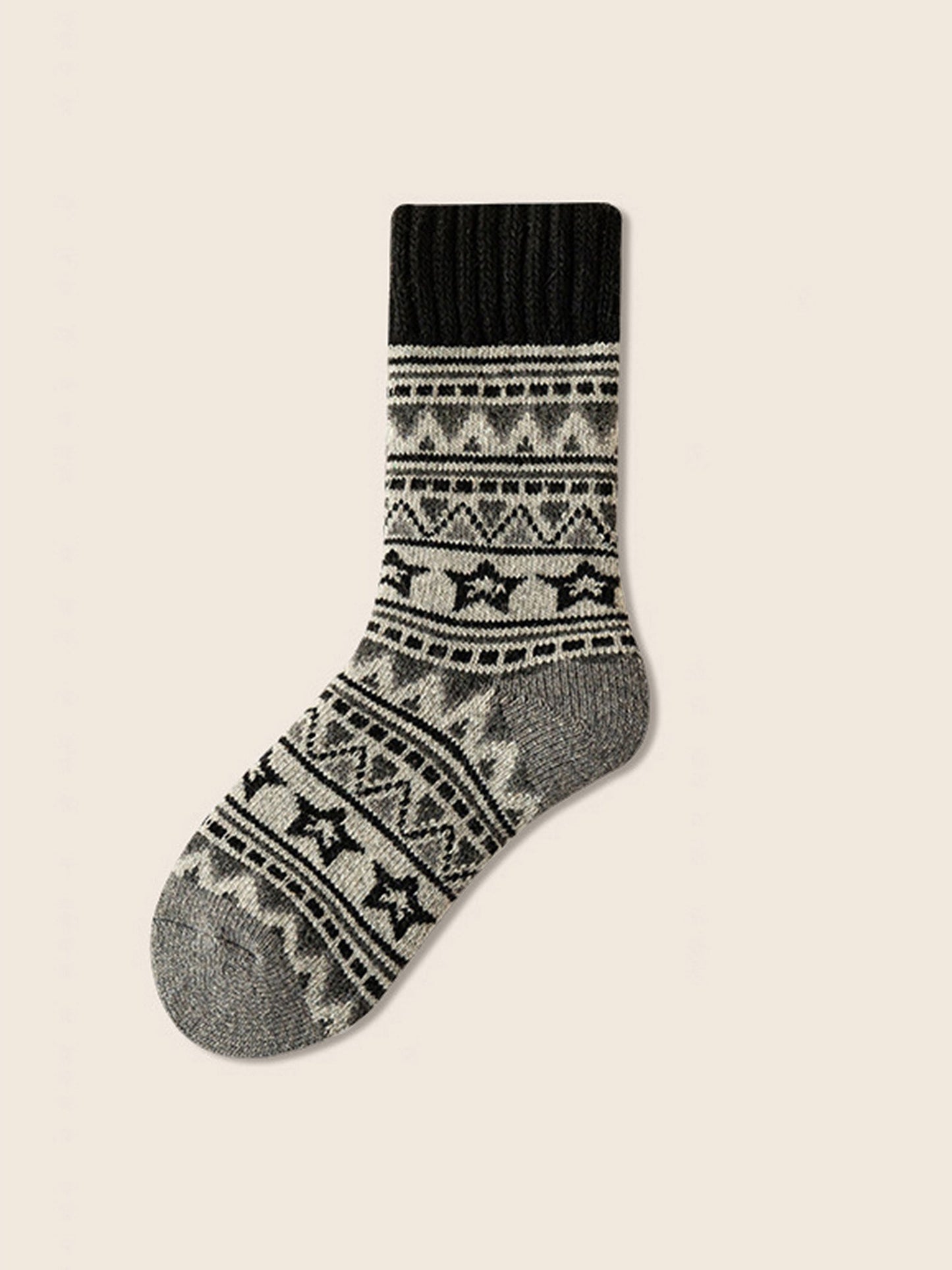 Wool Blend Retro Jacquard Thick Over-the-Calf Socks