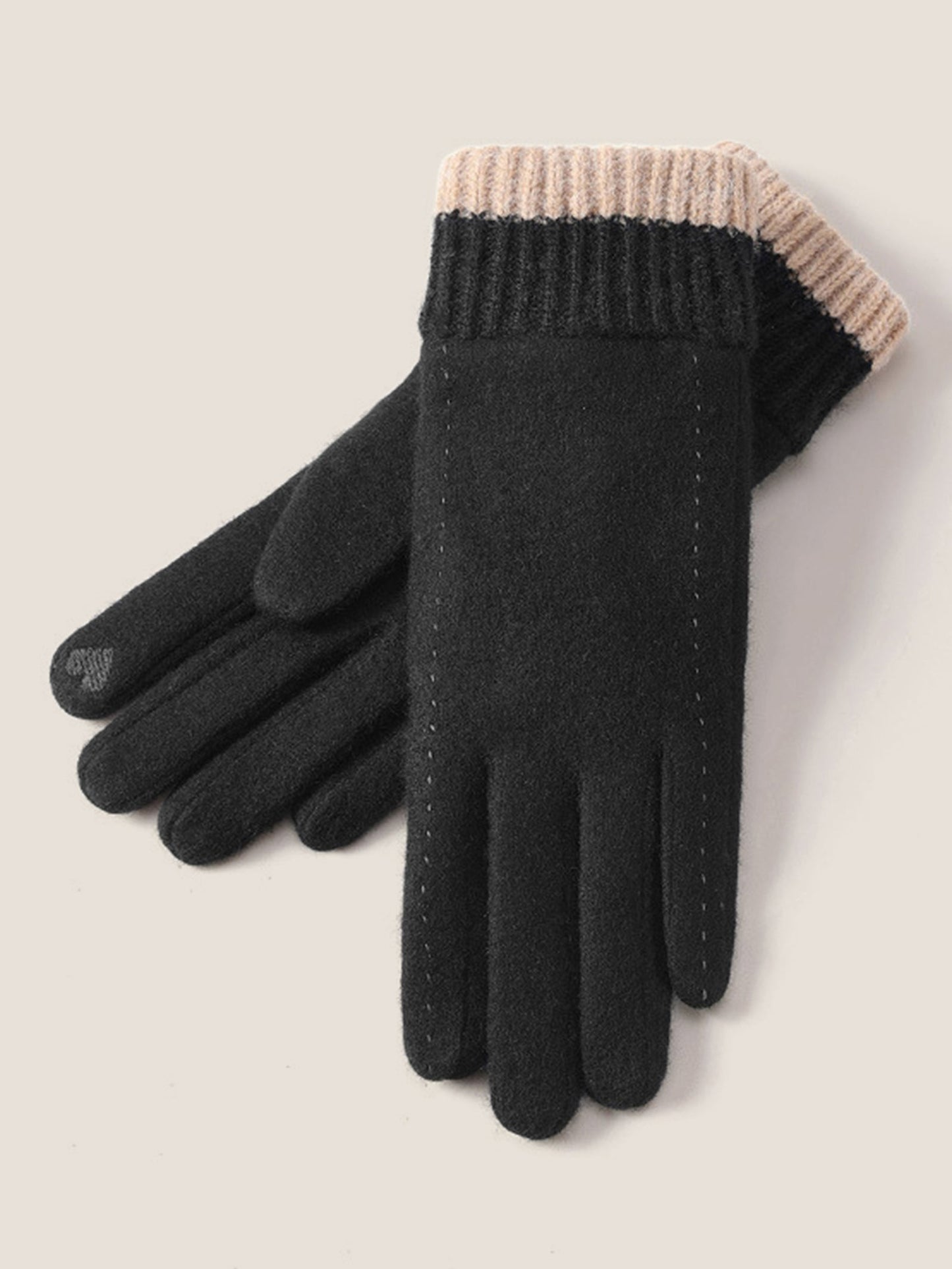 Wool Blend Color-Block Touchscreen Gloves