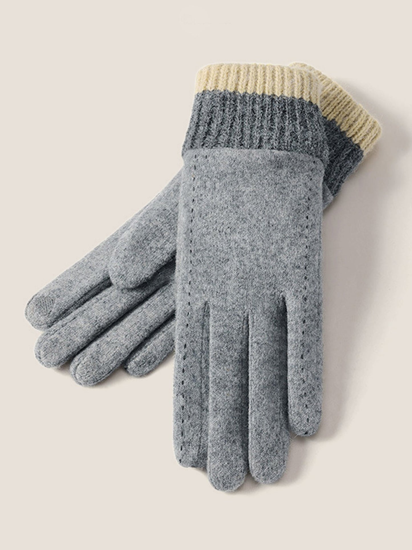 Wool Blend Color-Block Touchscreen Gloves
