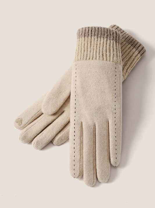Wool Blend Color-Block Touchscreen Gloves