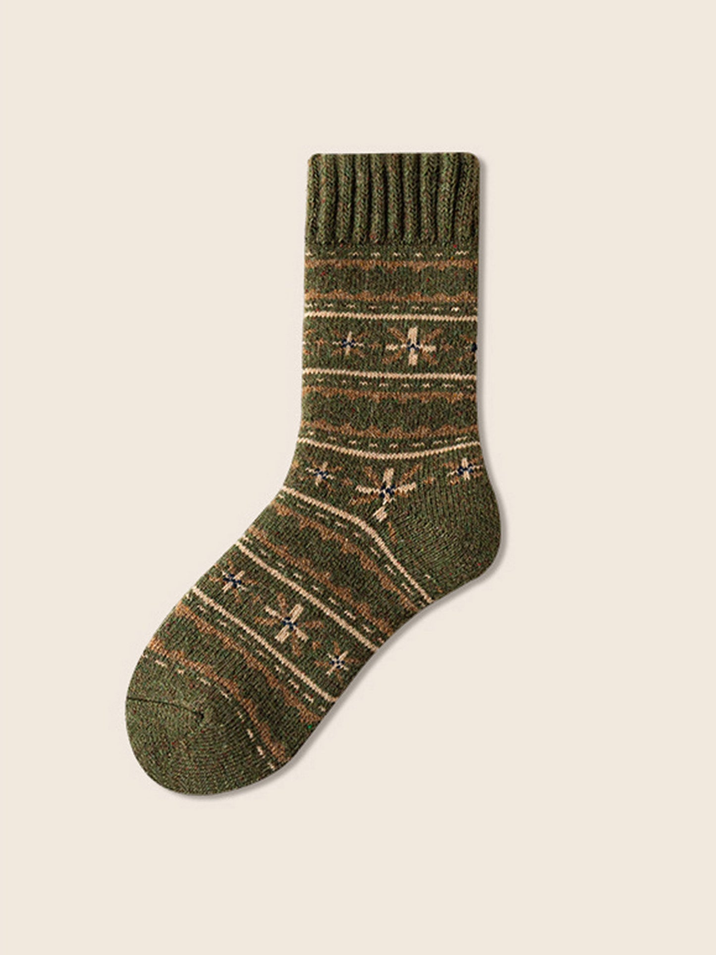 Wool Blend Retro Jacquard Thick Over-the-Calf Socks