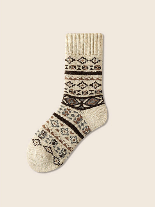Wool Blend Retro Jacquard Thick Over-the-Calf Socks